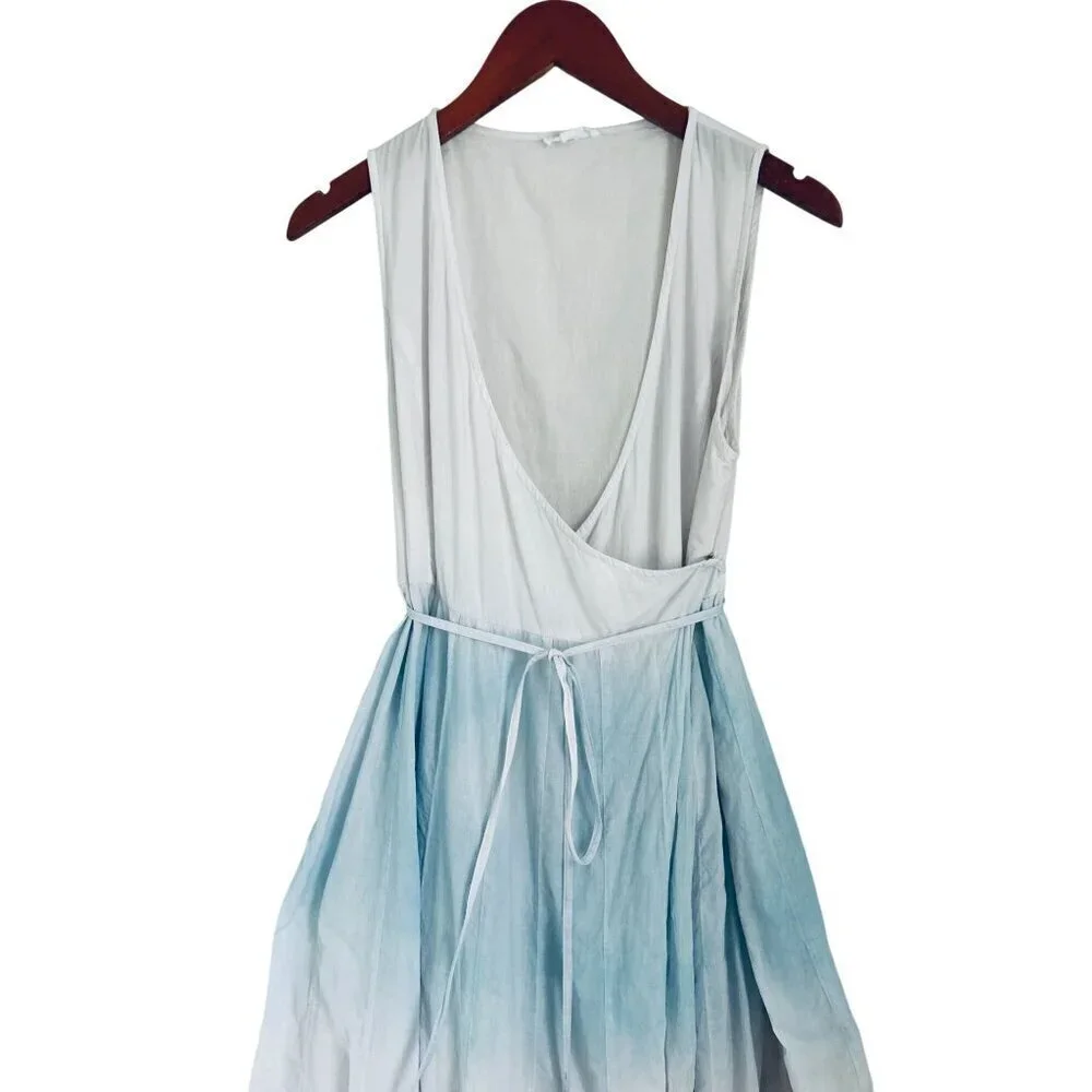 Beau & Ro Womens Ombre Blue & White Sleeveless Wrap Midi Dress Cotton Blend
